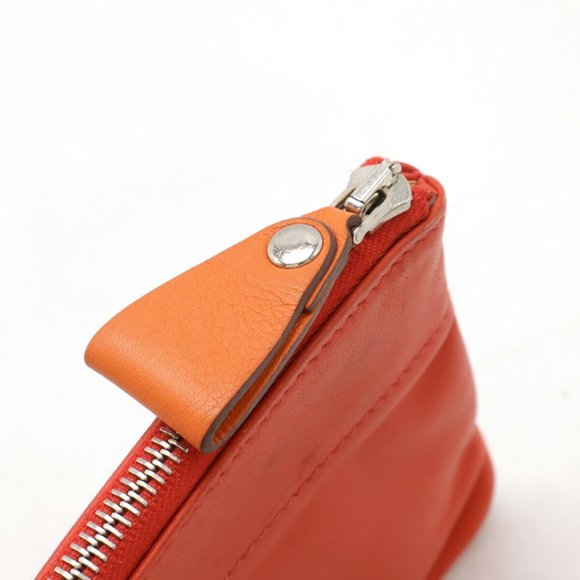 HERMES Hermes Pouch Leather Red Orange X Stamp - Picture 5 of 7